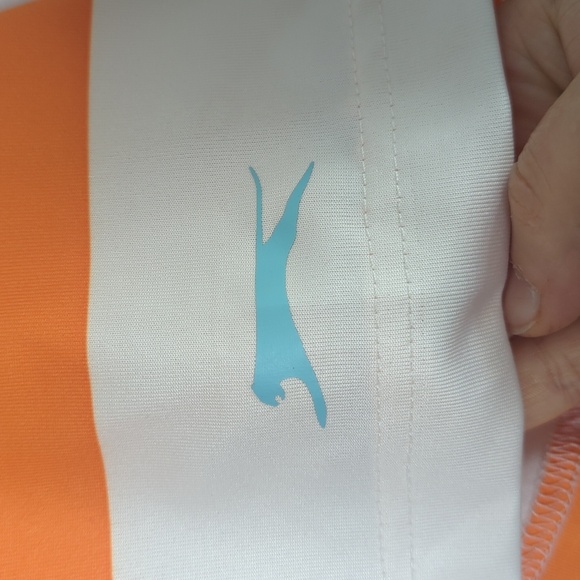 Slazenger Striped Performance Polo Shirt Orange White Blue Golf Activewear XXL - Picture 6 of 12